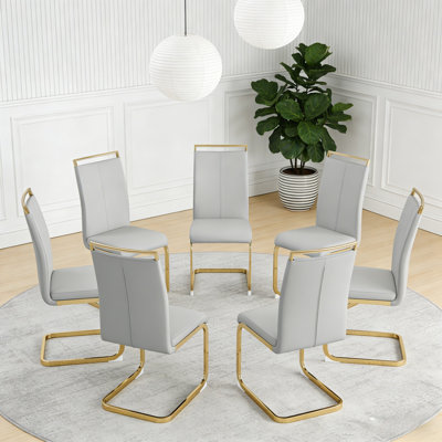 Ensemble de 6 chaises de salle à manger en faux cuir Rheese Modern avec base en métal et poignée supérieure