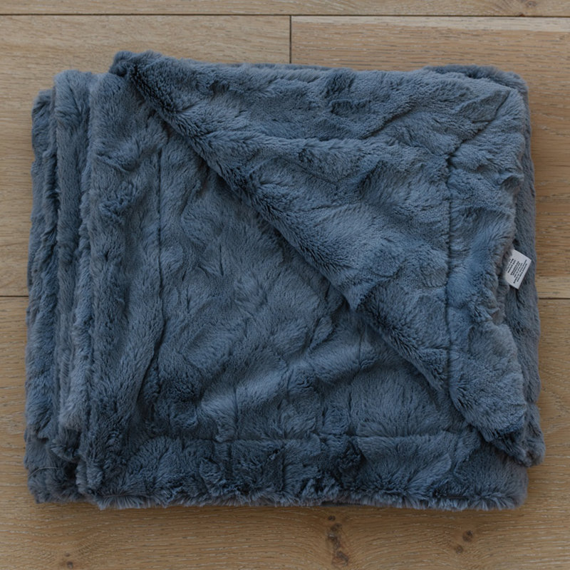Large Gray Reversible Faux Fur Throw Blanket