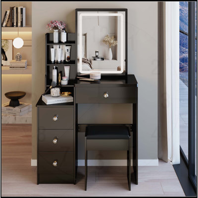Versatile Left Bedside Cabinet with LED Mirror and Ample Storage