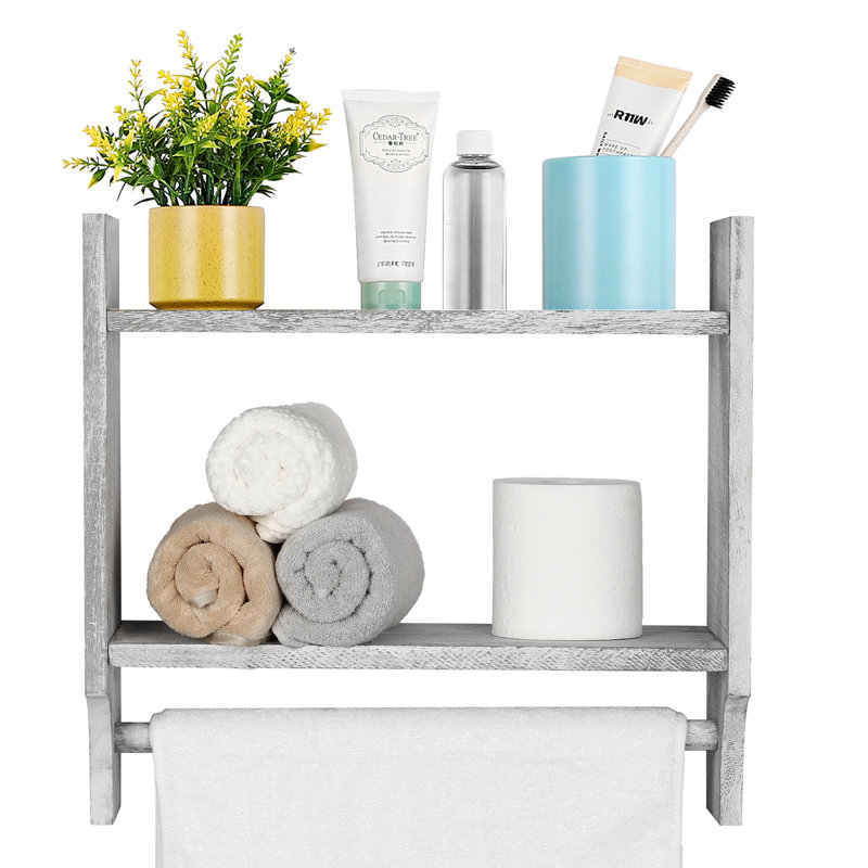 Calyce 2 Piece Floating Shelf with Towel Bar, White
