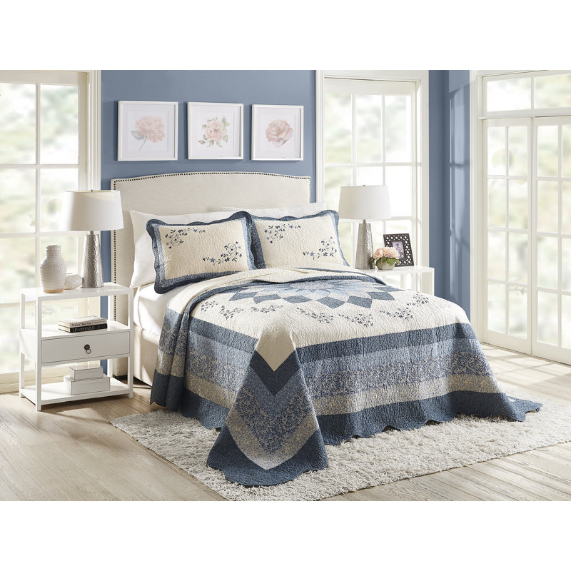  Simona Floral Embroidered Quilted Single Coverlet/Bedspread (shams not included), King Coverlet