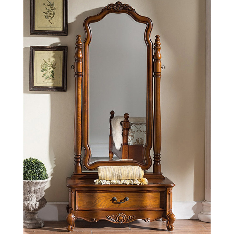 Miroir américain en chêne avec tiroirs