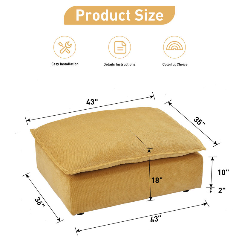 Module de repose-pieds modulaire en velours côtelé l 43 po