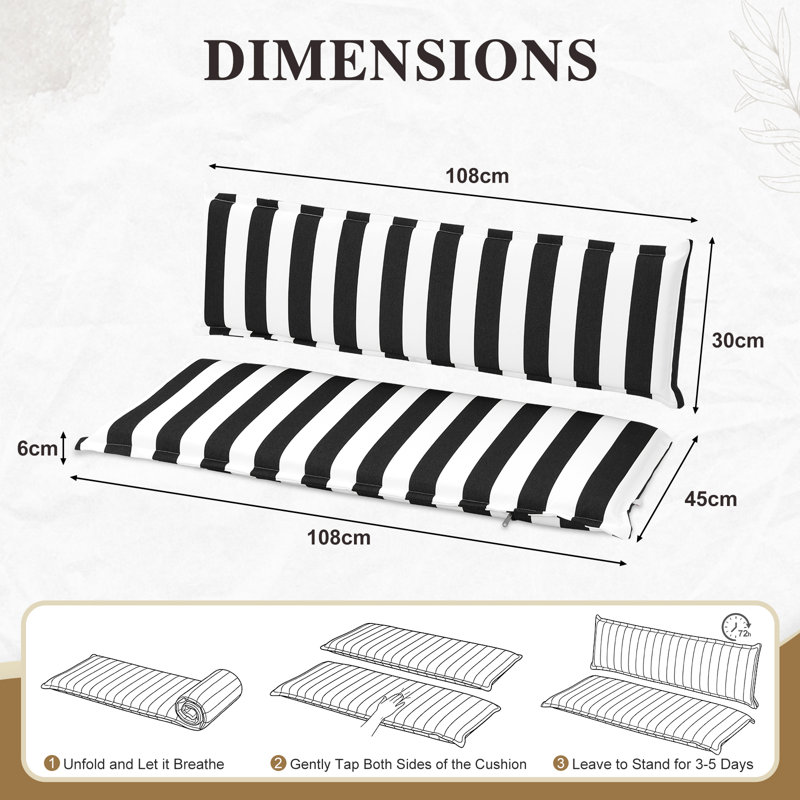 108x45 cm Garden Bench Cushion with Back for 2 Seater, Black
