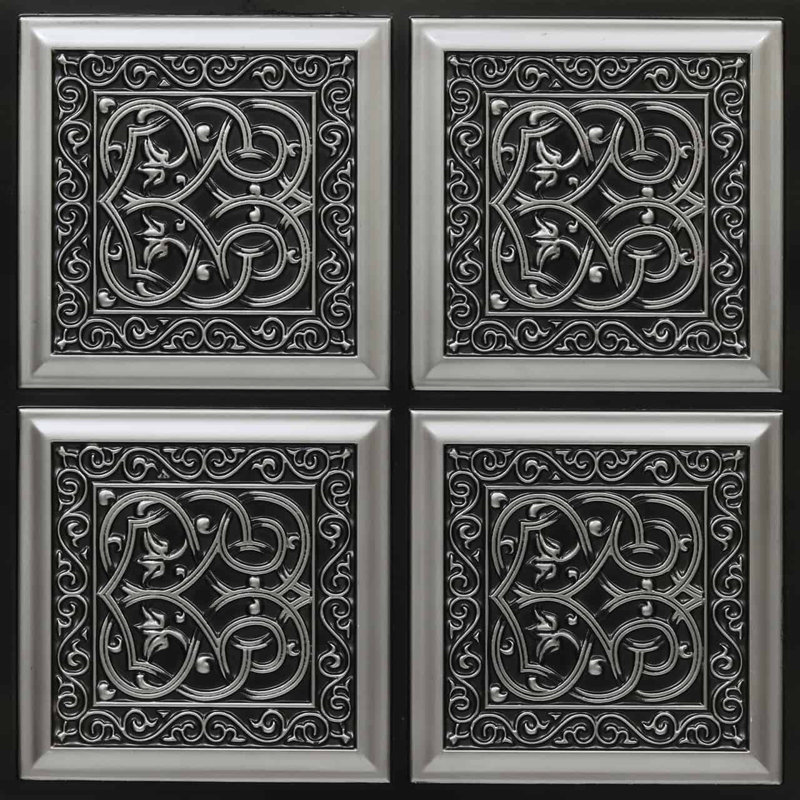 24'' L x 24'' W Textured PVC Glue Up Ceiling Tile, Antique Silver