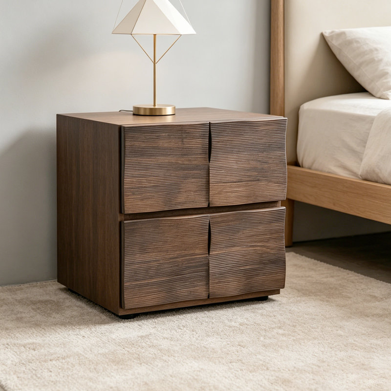 Table de chevet carrée rétro H 21,26 po x l 19,69 po, armoire d'appoint avec tiroirs doubles et contreplaqué de bois massif multicouches