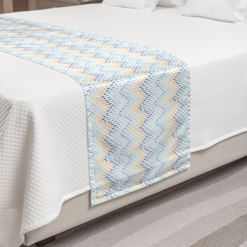 King Blue Polyester Satin Printed Bed Runner