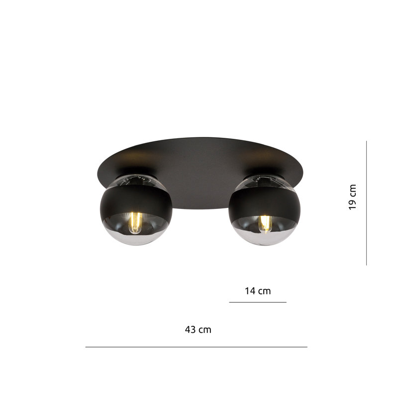 Glass Flush Mount, 22cm H x 10cm W x 10cm D, Transparent/Black