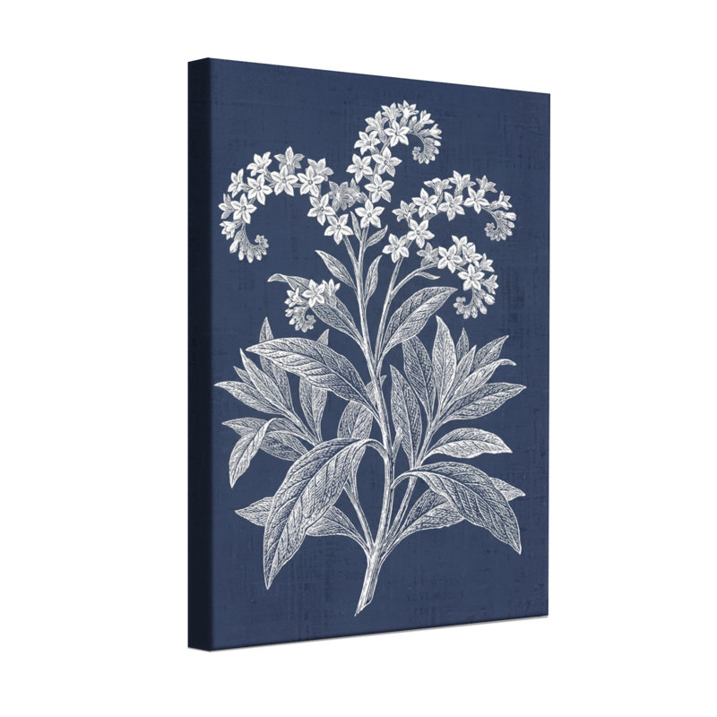 Plantes et fleurs, motif floral botanique sur fond bleu marine, H 24 po x l 16 po