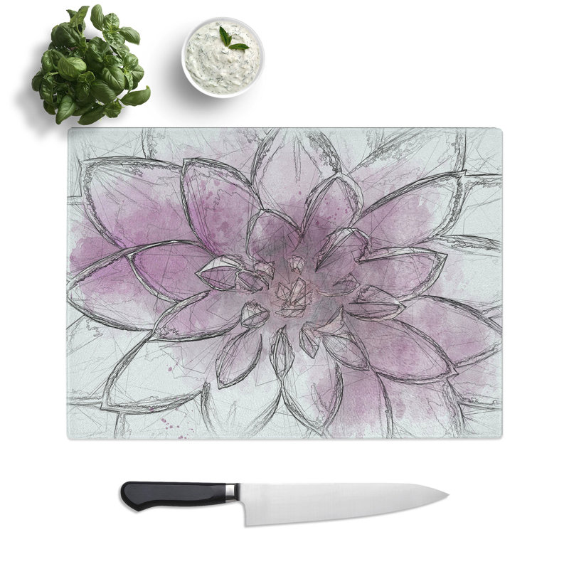 Tempered Glass Pink Dahlia Flower Chopping Board, 28.5 cm x 39 cm