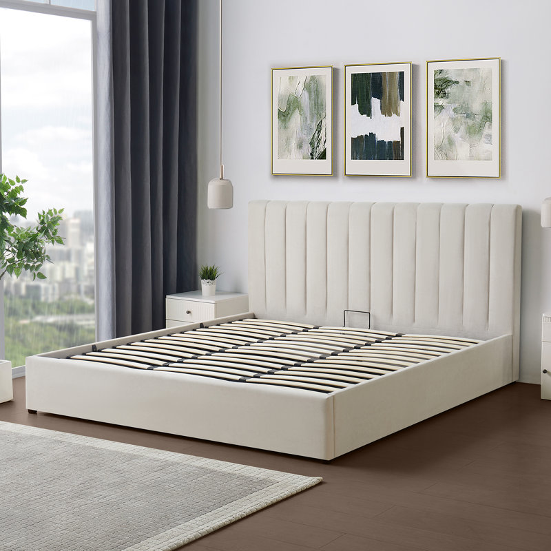 Evelynne Fabric Ottoman Bed Frame with Storage - , Super King (6'), Beige