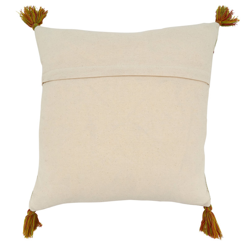20'' Square Green Embroidered Cotton Throw Pillow