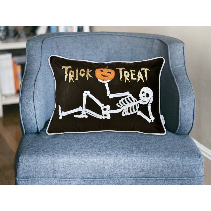 Coussin décoratif en velours squelette Trick or traiter - Halloween lombaire