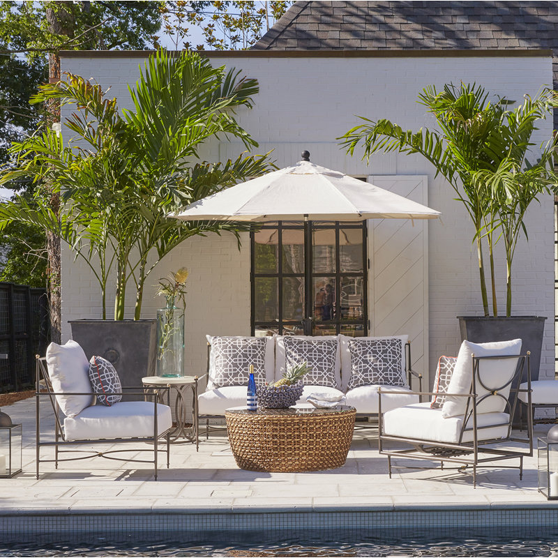 Chaise de patio avec coussins Roma, Pas de soudure, Blanc naturel