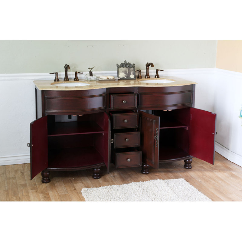 Ensemble de meuble-lavabo double 62 po Barrington, Noyer clair, Travertin