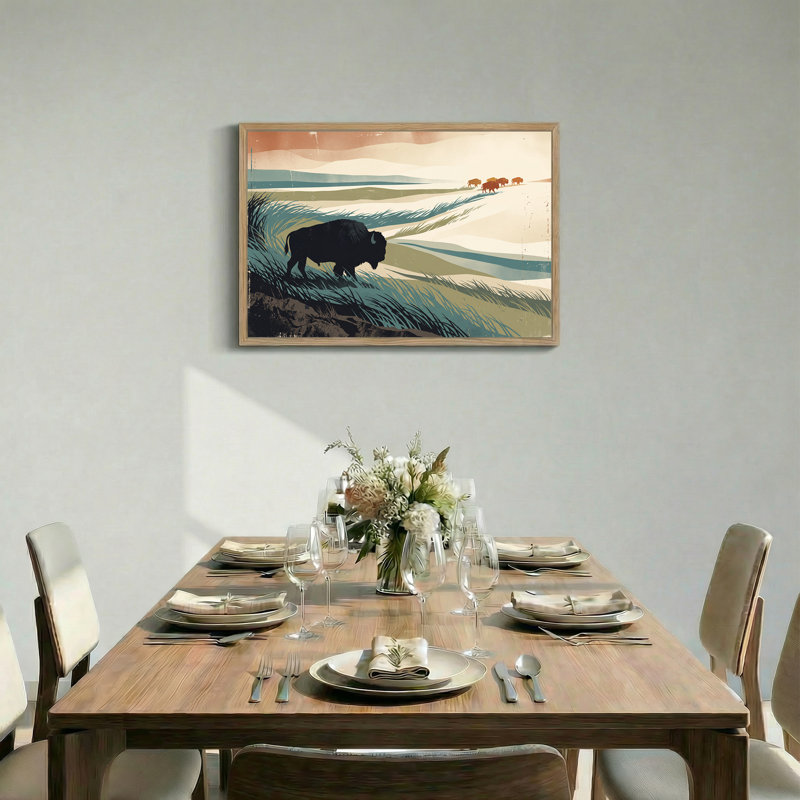 Art mural sur toile, silhouette de bison, 32"H x 48"W