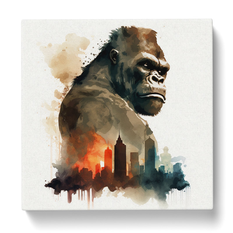King Kong Watercolour - Wrapped Canvas, 35cm H x 35cm W x 3cm D