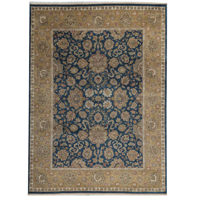 Tapis bleu et doré de haute qualité noué à la main