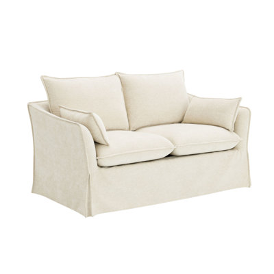 En lin beige, housse en tissu, pieds Kd, hauteur de siège de 19 po, profondeur de produit de 34 po, plancher de 5 po, housse de protection beige, revêtement en lin, siège à ressorts ensachés, poids de 73 lb, coussins décoratifs de 58,3 po