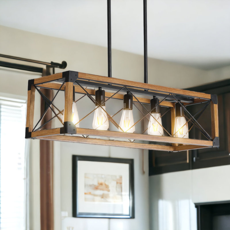 Lustre rectangulaire pour îlot de cuisine à 5 lumières Wanzie