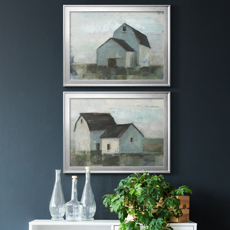 Barn at Sunset I - Ensemble de 2 reproductions de cadres photo, H 30,5 po x l 45 po x P 1,25 po, Argent