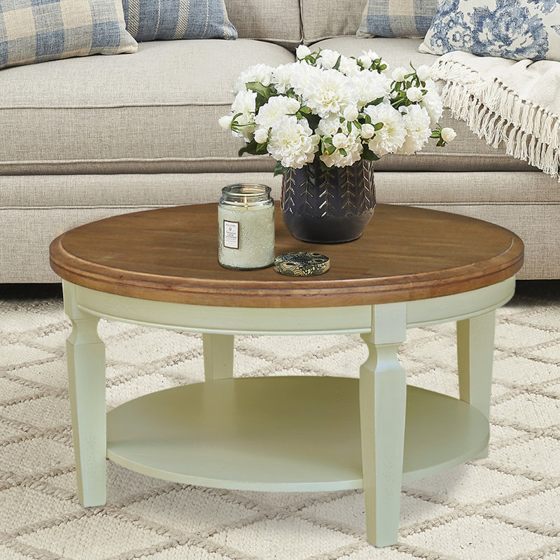 Table basse en bois massif avec rangement Christos, Hickory / blanc coquille