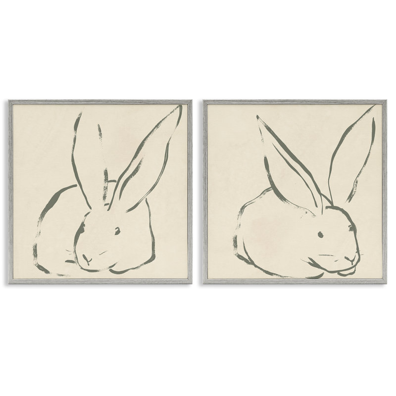 «Lapin au repos minimaliste», ensemble de 2 giclées par June Erica Vess, Estampe numérique Farmhouse, H 24 po x l 24 po
