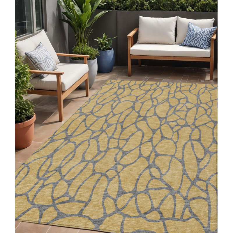 Tapis intérieur lavable à motif géométrique doré 5 pi x 8 pi