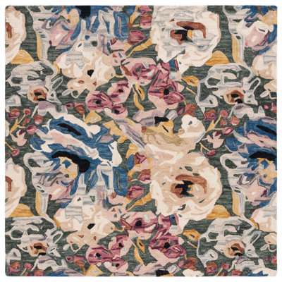 Tapis vert / ivoire en laine / coton touffeté à la main Kasie-Jane