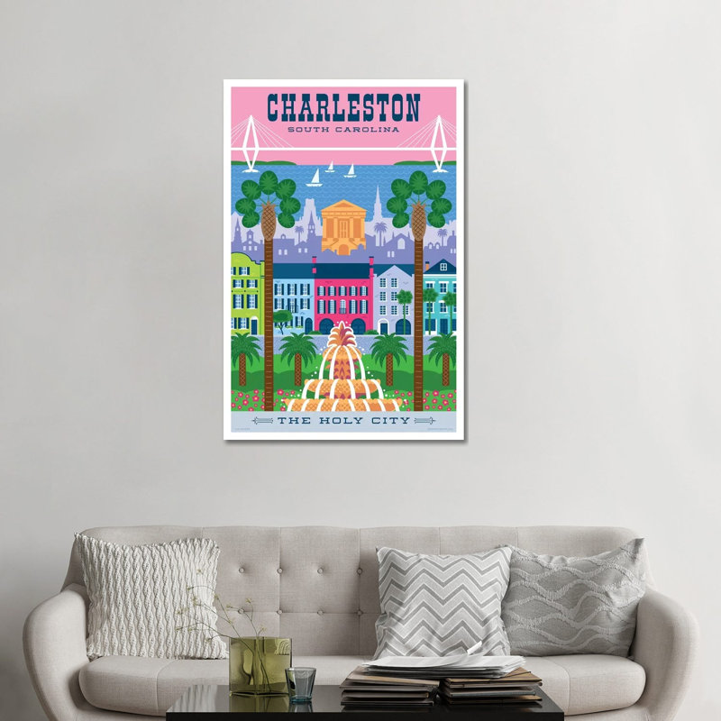 Affiche de voyage Charelston par Jim Zahniser-impression d’art graphique, Pas de tapis, H 48 po x l 32 po x P 1,5 po