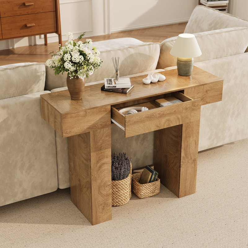 Entryway Console Table, Wooden Rectangular Narrow Long Sofa Table with Drawer, Behind Couch Table for Living Room Hallway Entrance