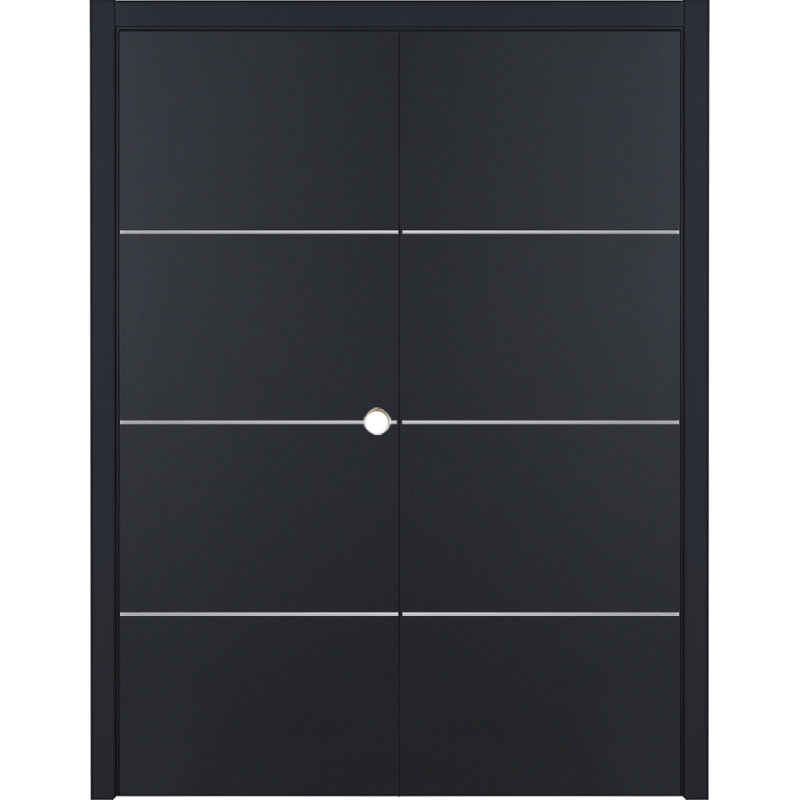 Glam G-Pro 009 Porte intérieure double en stratifié noir doux pré-suspendu 48 po x 80 po, 48" x 80", Gauche