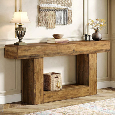 63" Farmhouse Console Table With Storage – 2-Tier Entryway Sofa Table Behind Couch, Narrow Hallway Accent Table With U-Shaped Base by Ophelia & Co.