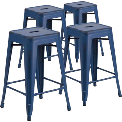 Angelinamarie 24" Industrial Style Bar Stool - Set of 4 - Modern Metal Counter Height