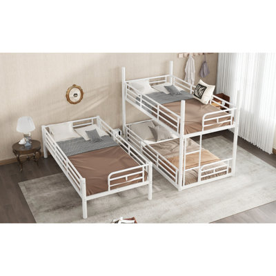 Twin Over Twin Over Twin Bunk Bed, Metal Triple Bunk Bed With Safety Guardrails, Heavy-Duty Bunk Bed With Noise-Reduced Design, White