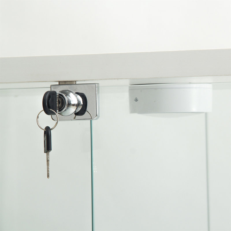 Vitrine de plancher en verre 4 tablettes avec lumières DEL et 2 portes, vitrine en verre, Blanc, 64.7" H x 31.7" W x 14.3" D