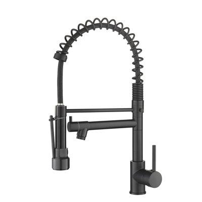 Robinet d'évier de cuisine noir avec douchette rétractable, fonction à levier unique, cartouche en céramique, finition par point d'eau, débit réglable, procédure d'installation simple, conception de la poignée, corps en laiton, empreinte digitale,