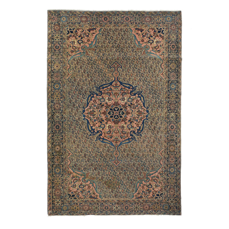 Tapis gris en laine noué à la main de conception unique 9 pi x 12 pi