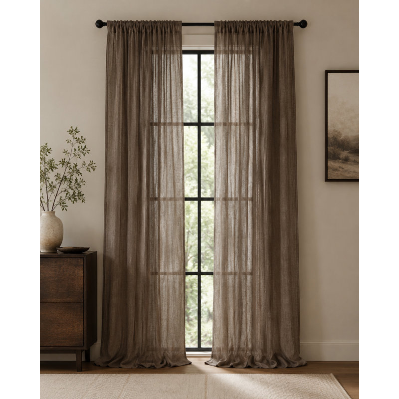 Belarmino Semi Sheer Curtain Single Panel, 54" x 96", Coffee