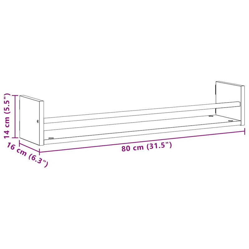 Wall Shelf 2 Pcs Engineered Wood, 14cm H x 80cm W x 16cm D, Old Wood