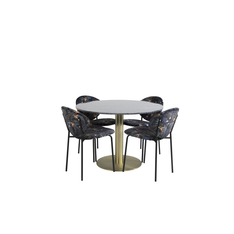 Roth 4 - Person Dining Set, Black, Gold