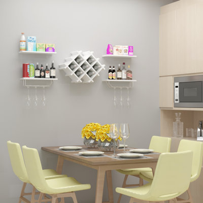 Ella-Faith 7 Bottle Wall Mounted Wine Bottle & Glass Rack