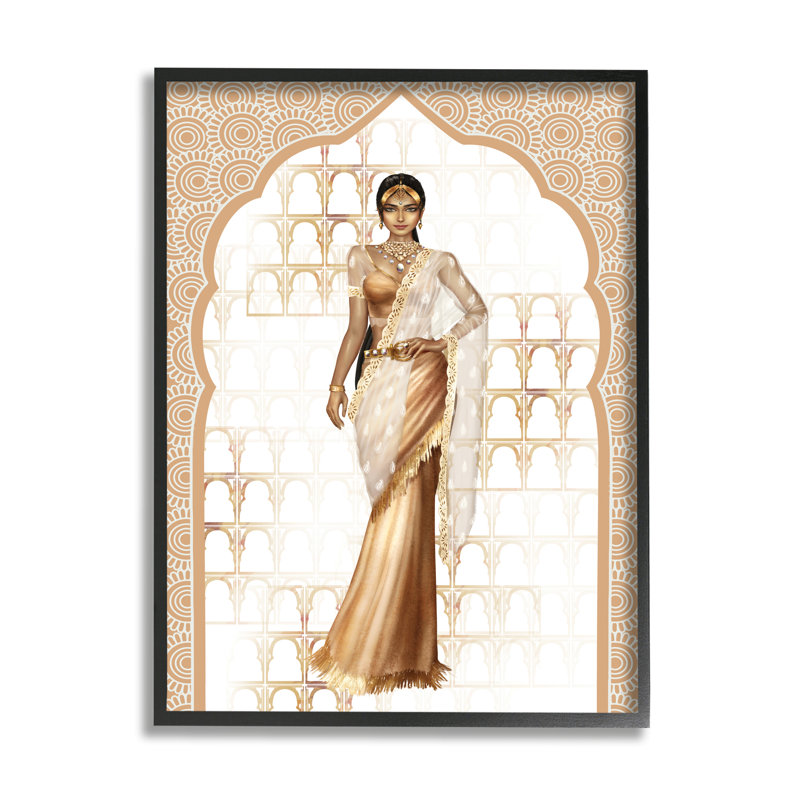 Femme modélisant un mode glamour beige - impression, H 30 po x l 24 po, Giclée encadrée noir minuit