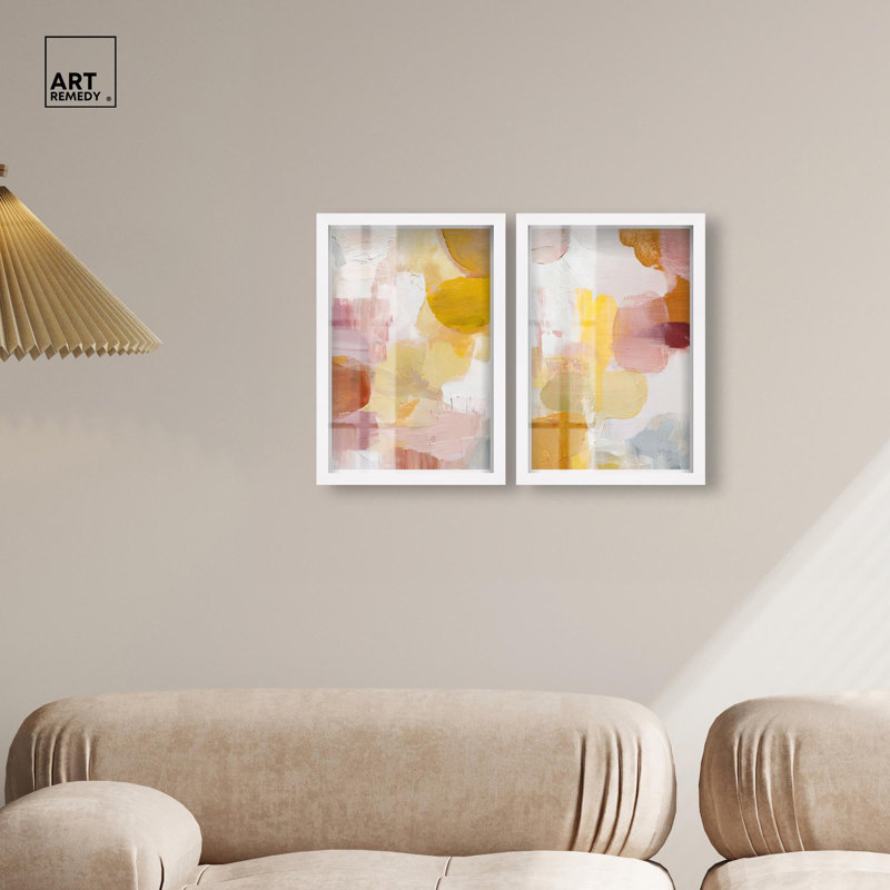 Ensemble d'art abstrait moderne avec impression sous cadre-vitrine, par Art Remedy, cadre noir, 10 x 15, 16" H x 11" W