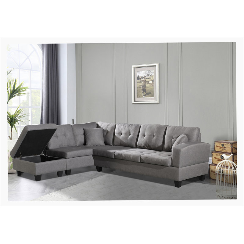 Ensemble de canapé de salon en tissu avec repose-pieds avec rangement, Orienté à gauche (vu de face)