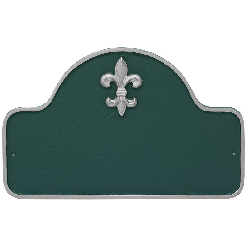 Plaque d’adresse murale sur 1 ligne fleur de lis, Vert chasseur / Argent