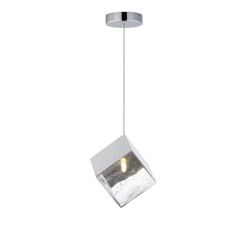 Luminaire suspendu carré / rectangulaire 1 lumière Aliannie, Chrome poli, Transparent