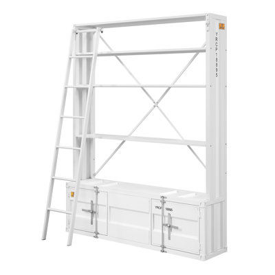 Conner Metal Bookcase with Removable Ladder & Cabinet Storage