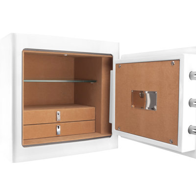 1.01 Cubic Ft White Secure Chest - Jewelry With And Locking System Keeper Box Steel Suede Lining Led