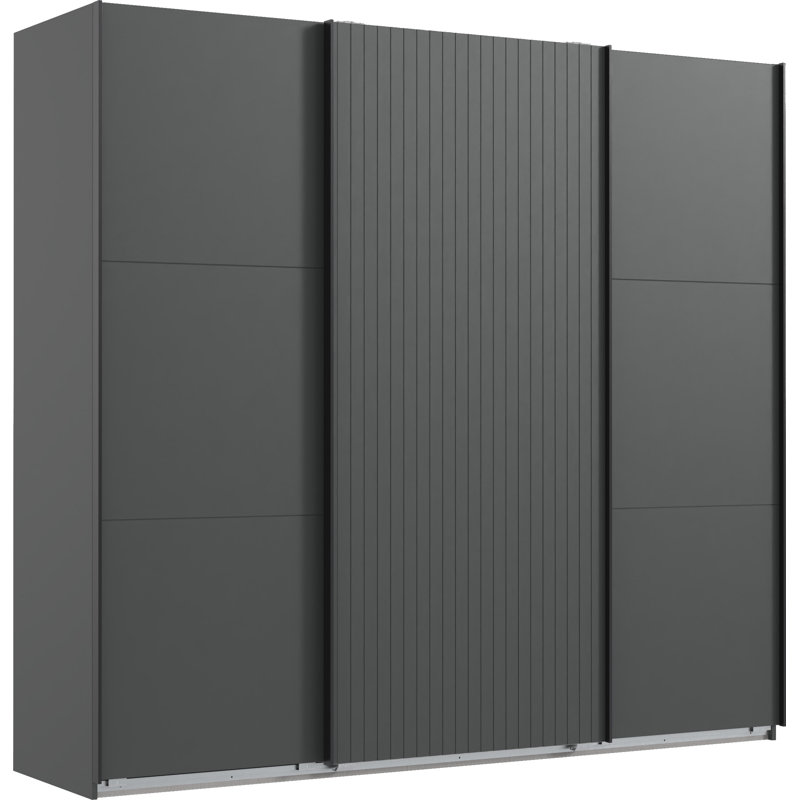 Lyliann 3 Door Manufactured Wood Wardrobe, 216cm H x 250cm W x 65cm D, Graphite